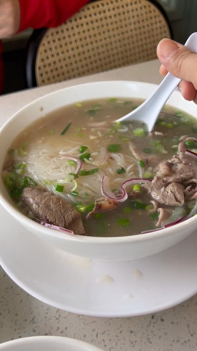 Pho Thai - Pho woth Rare Ribeye, Brisket and Tendon.  The noodles were in a big clump which I had to separate. - Vietnamese Near Me - Rego Park, New York