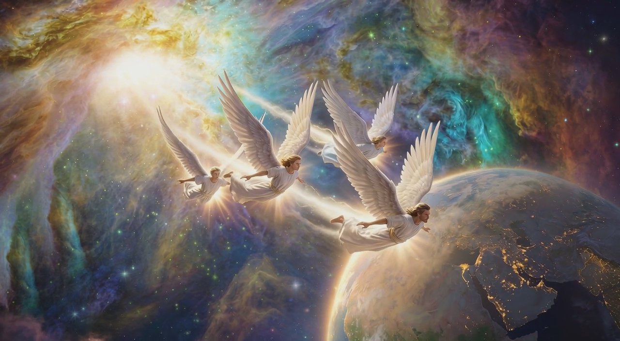 Three Heavenly Messengers Descending to Earth