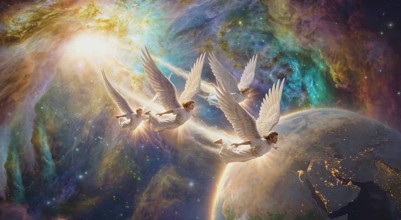 Three Heavenly Messengers Descending to Earth