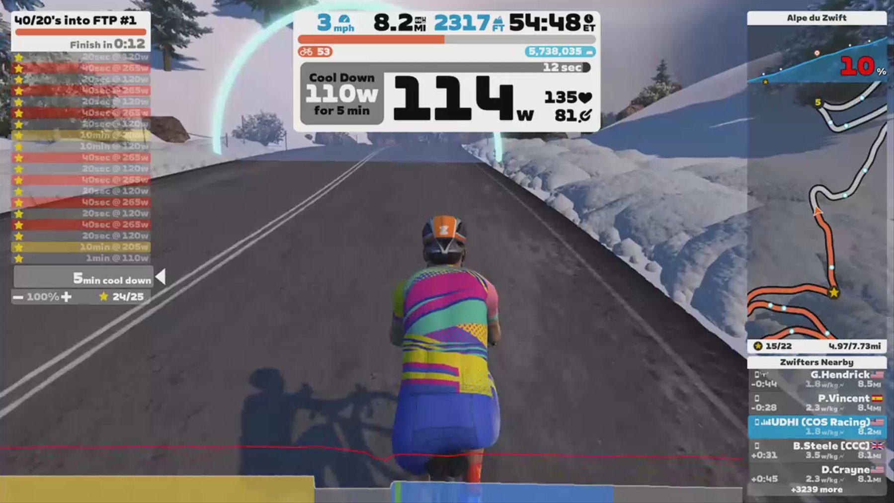 Zwift - 40/20's into FTP #1 on Road to Sky in Watopia