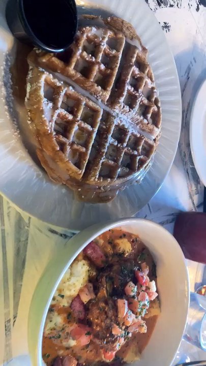 12 Twelve - DC - Henny waffle and salmon with cheese grits - Lounges Near Me - Washington, DC, District of Columbia