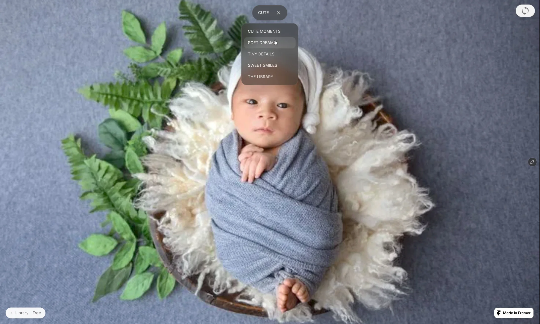 Little links. Lovely details. 🤍A small glass pill above a sleepy little face. One tap opens the way to tiny details, soft dreams and the next lovely moment.Try the live previewhttps://alwebmotion.framer.website/components/pill-menuGet Pill Menu for your Framer projecthttps://buy.polar.sh/polar_cl_41KYUL0YY4CHJZ1171pHKsVawhkfjoBOc3ZqQ0hUu1C