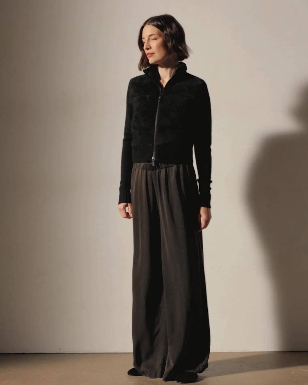Quilted Suede Mixed Media Jacket - Black | James Perse Los Angeles