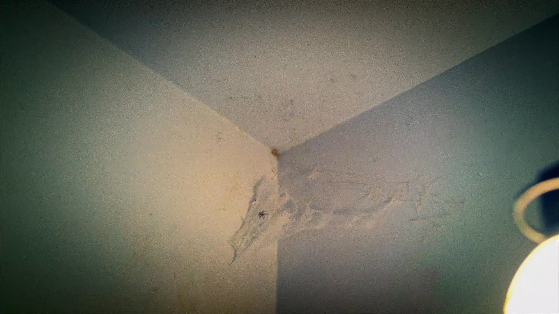 A woman with a somber expression stares upward, experiencing a moment of profound isolation and internal struggle within a sparsely furnished room.