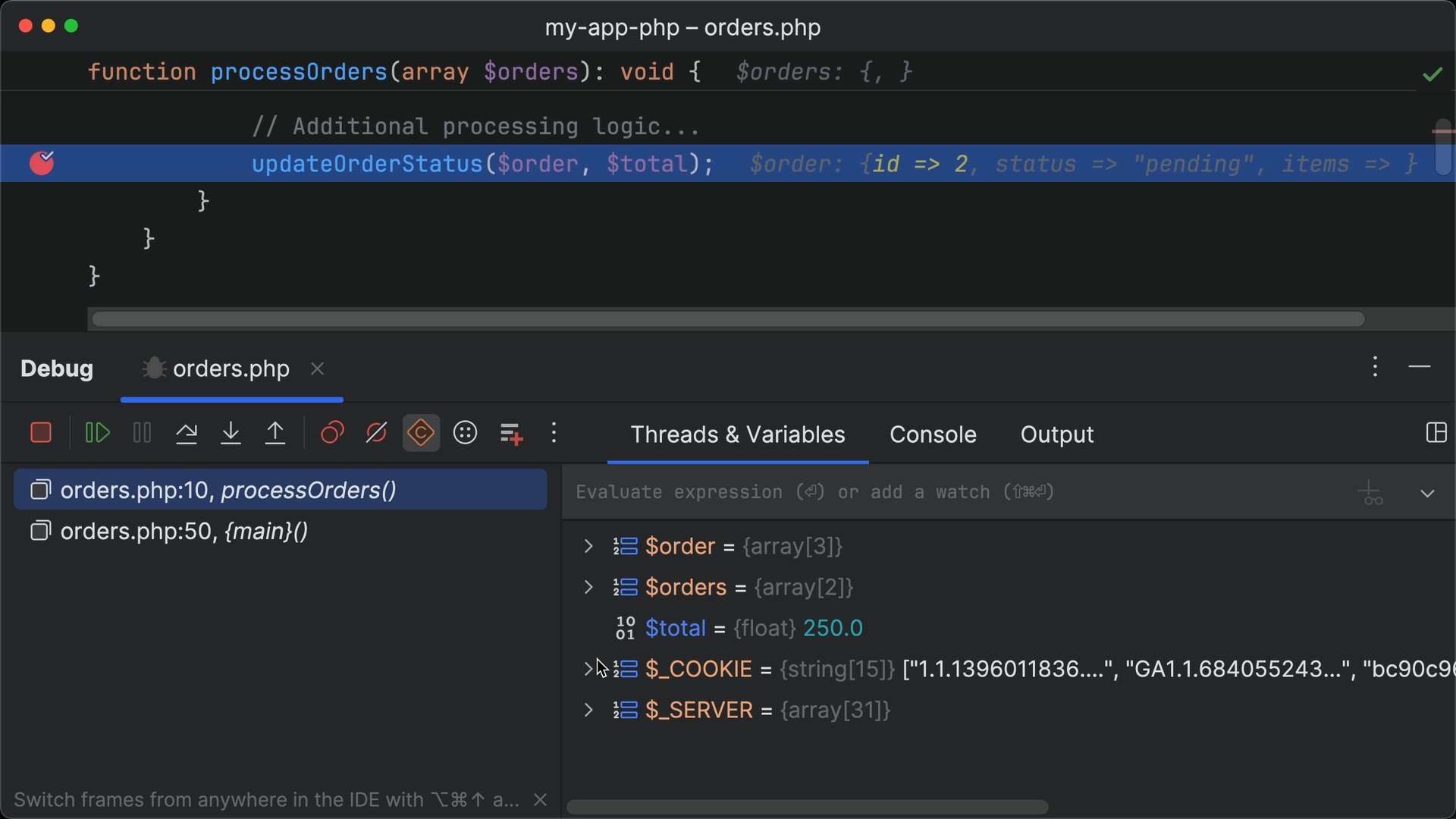 Create a conditional breakpoint in PhpStorm with Xdebug