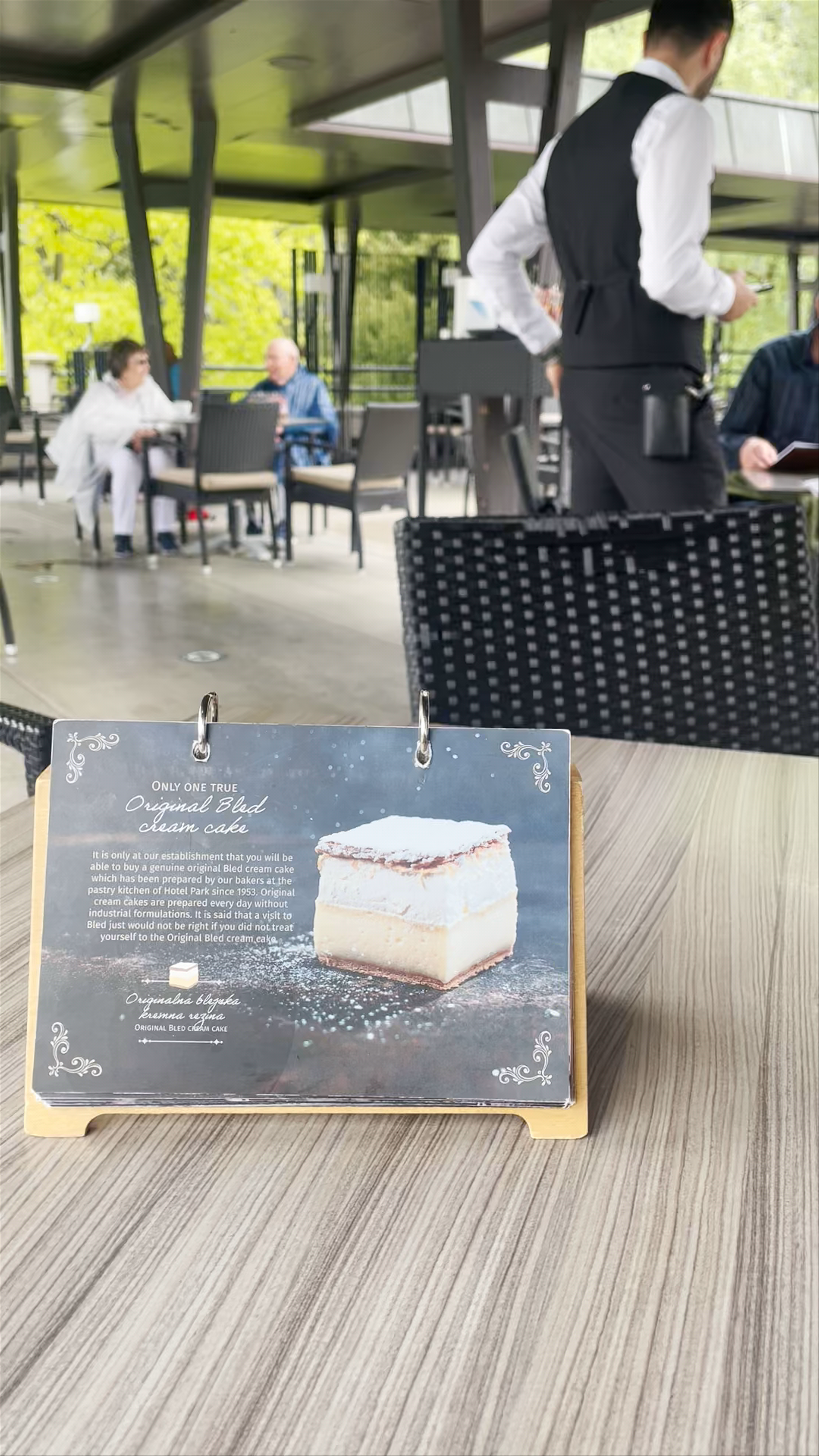 Enjoying Original Bled Cream Cake at Hotel Park with Stunning Lake Bled Views