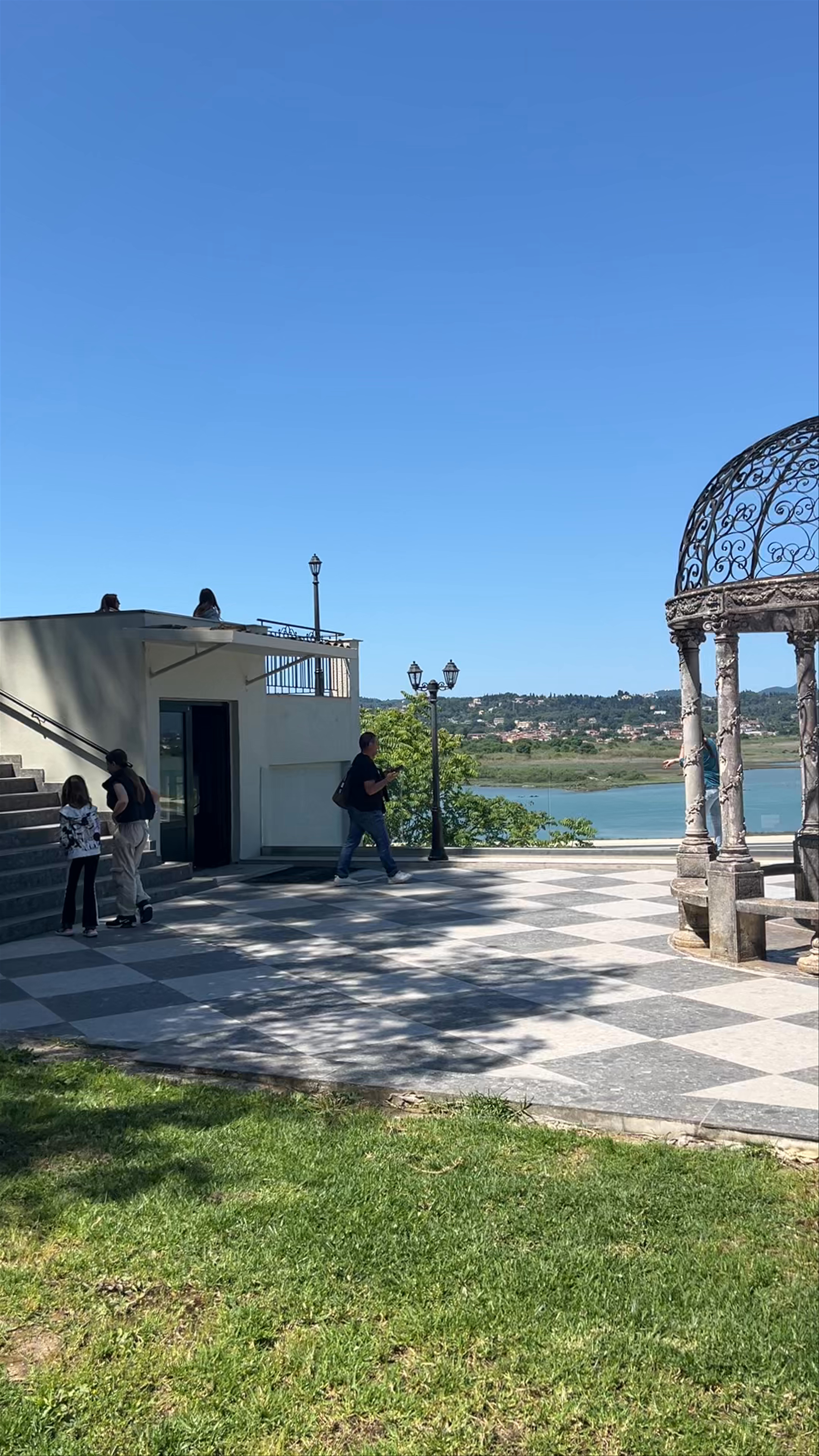 Stone Kiosk Skyview at Paleopolis, Corfu - Serene Lagoon Panorama