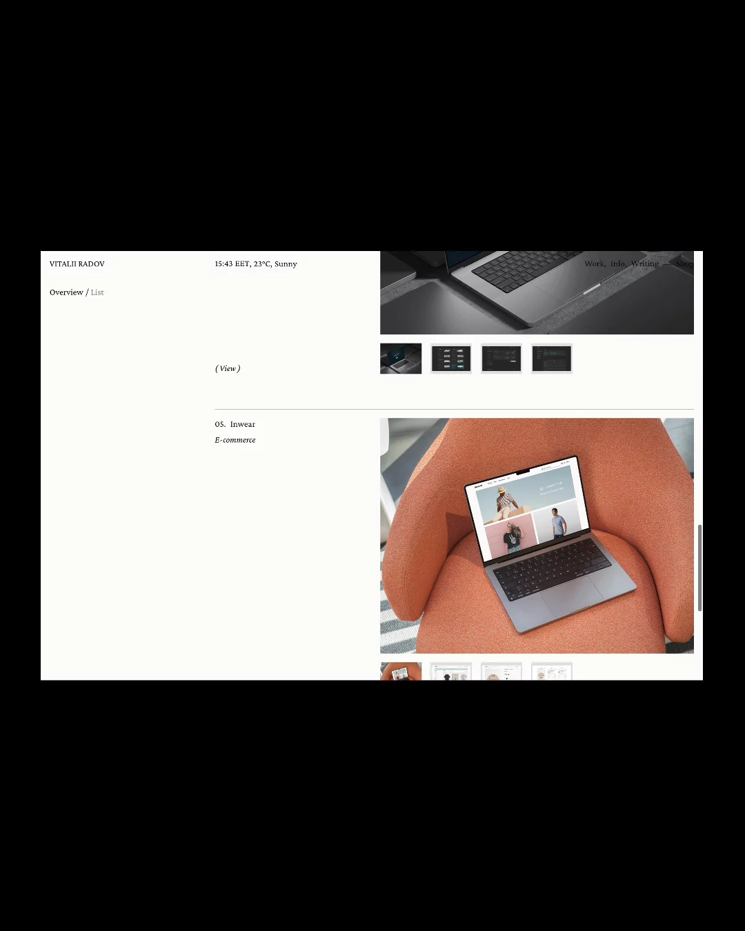 Selected work. Overview and list views. https://www.vitaliiradov.com/work/selected