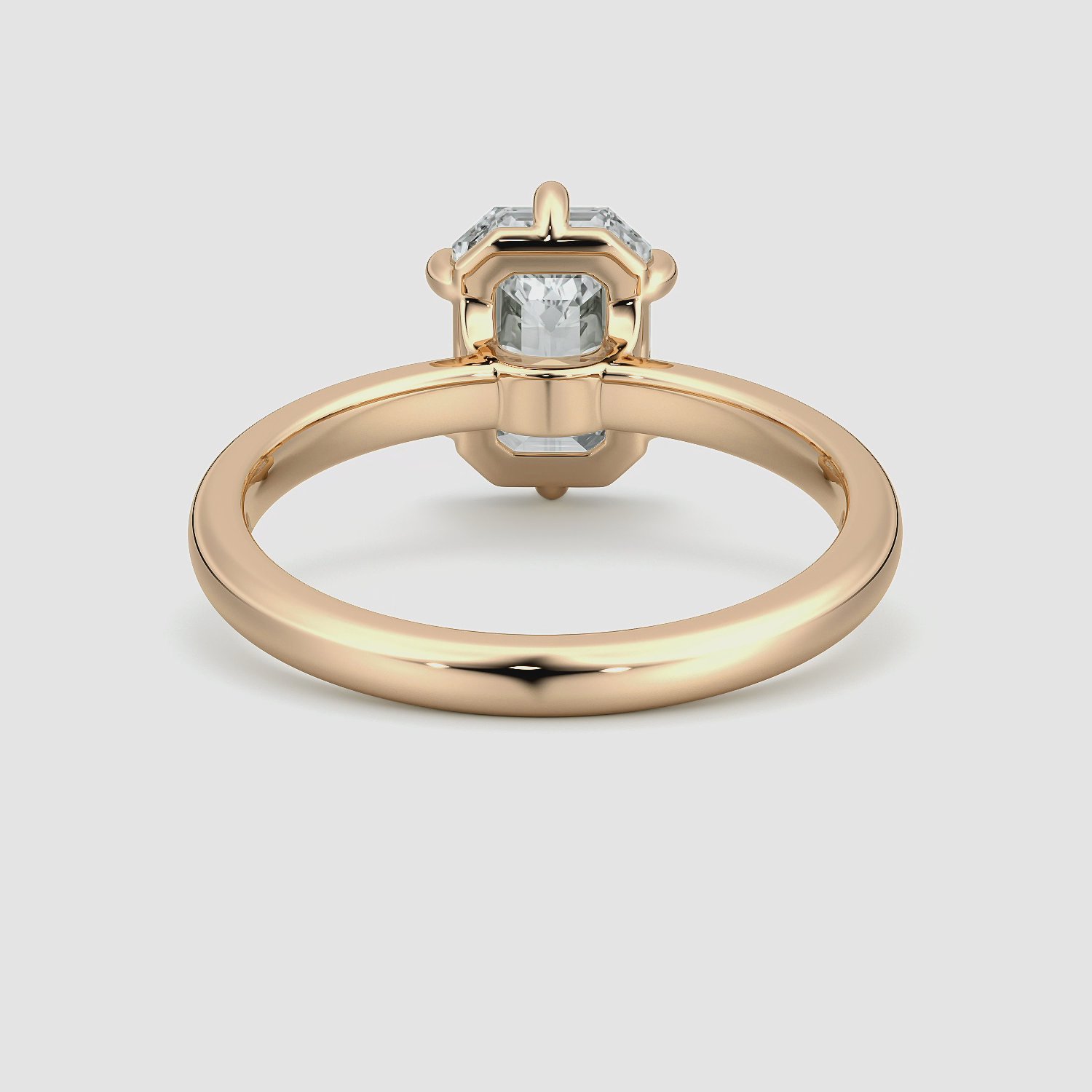 The Signature 6 Prong | Emerald | 14k | Rose Gold | bandAccent: Plain | bandWidth: large | hiddenHalo: no | diamondOrientation: vertical | caratWeight: other