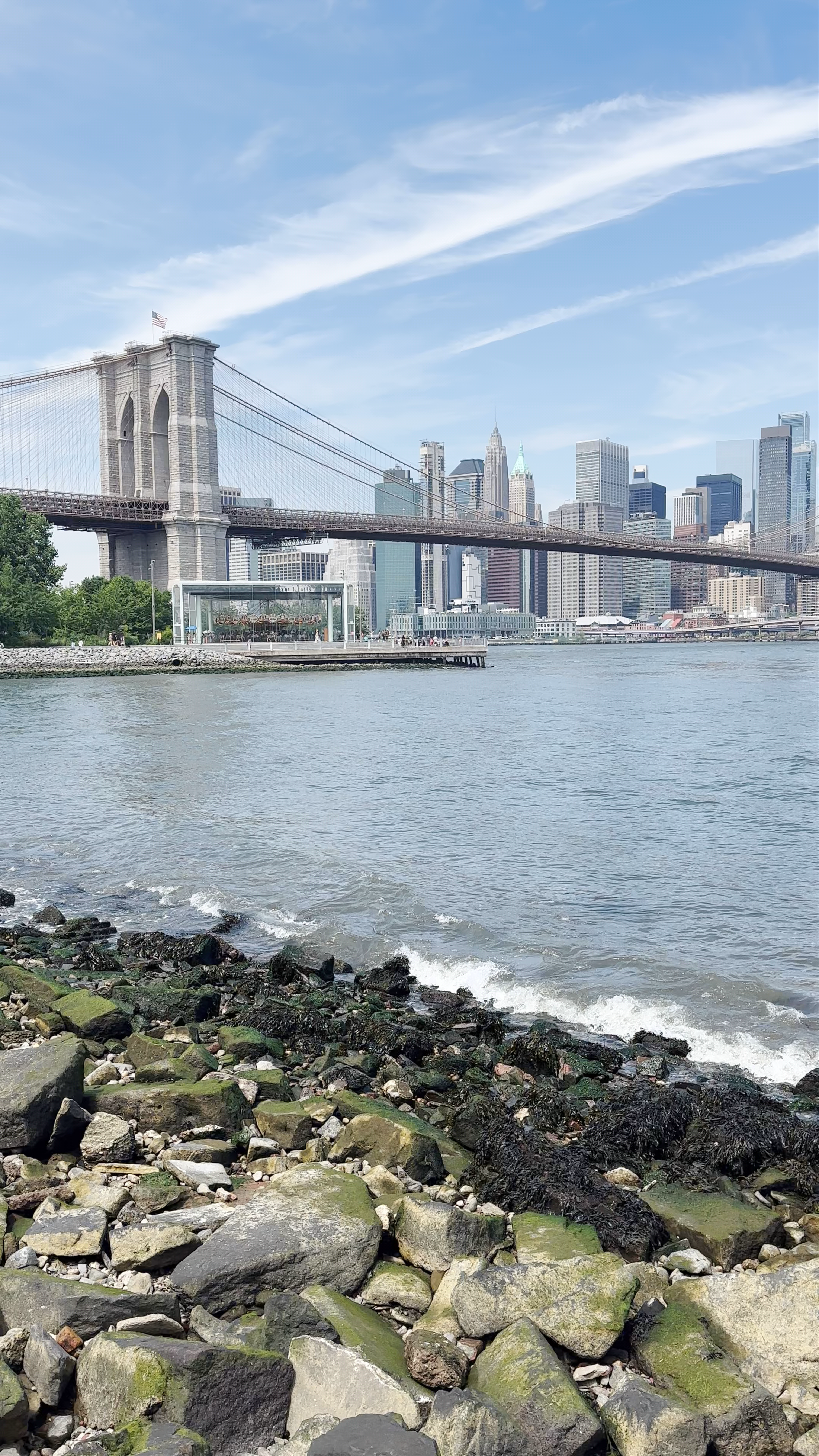 Sunny Stroll at Pebble Beach with Manhattan Skyline Views