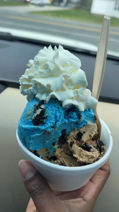 Mommom's Ice Cream - Two scoops; Monster and Coffee Oreo w/ whipped cream - Juice Bars & Smoothies Near Me - Dover, Delaware