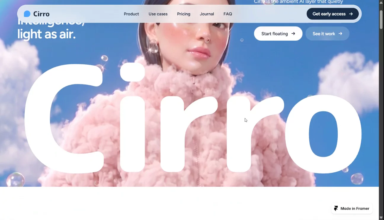 This is Cirro, a free AI startup template for Framer. 12 pages, 3 CMS collections.