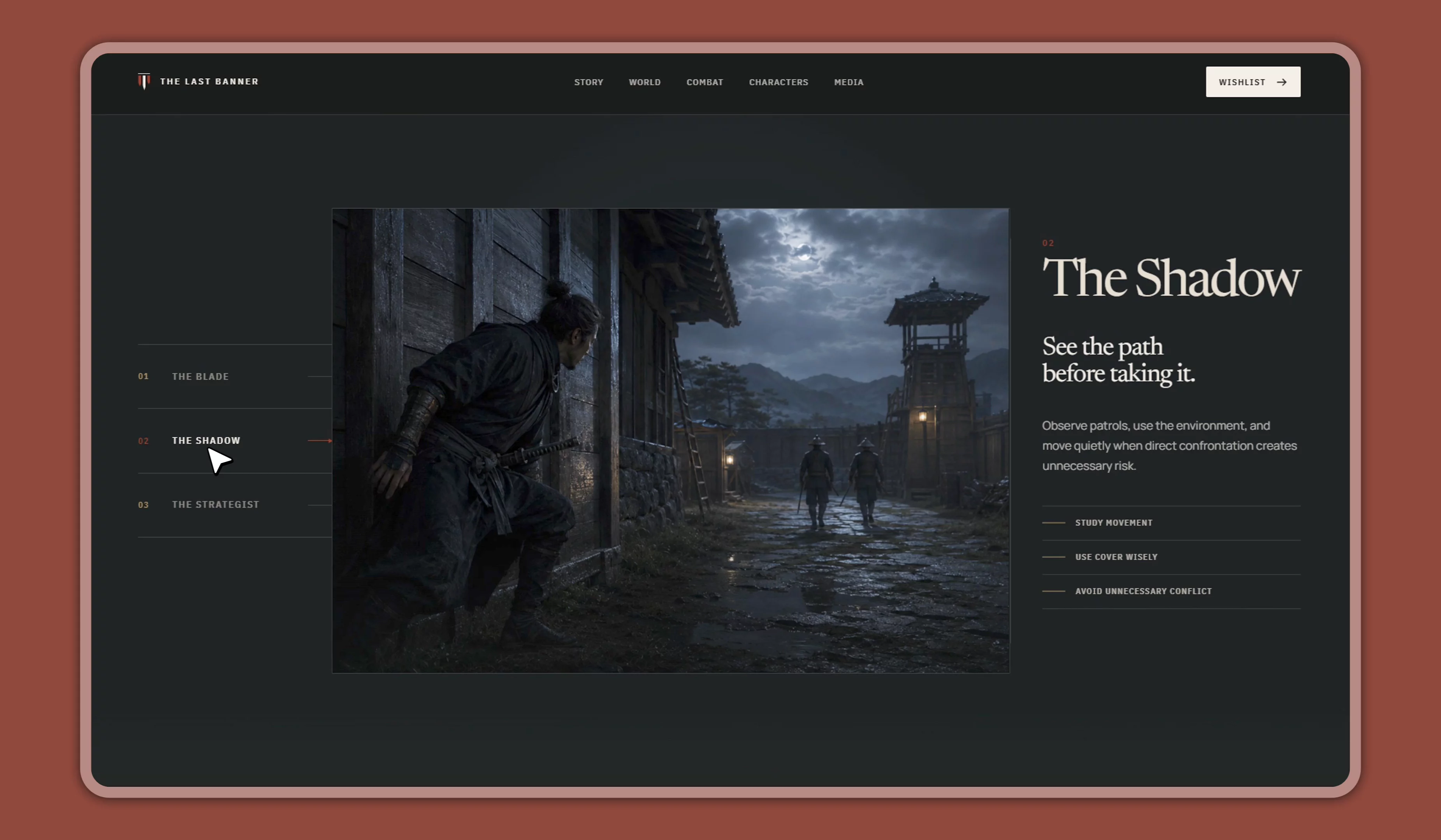 The Last Banner: Approaches sectionJapanese themed cinematic gaming site concept