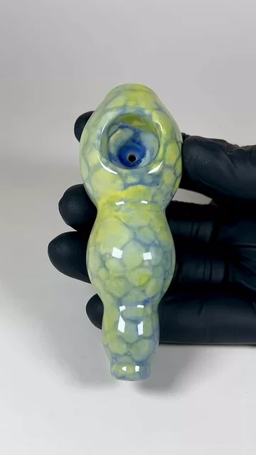 Preview pic of Bulbous Pipe - 4.25 Inches - Ceramic - Yellow and Blue