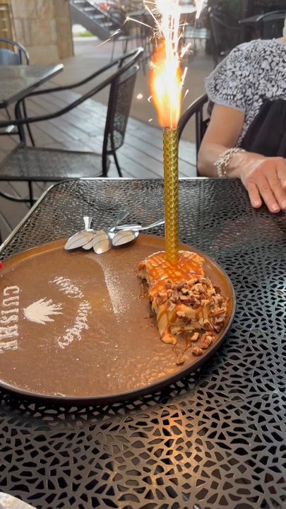 Cuishe Cocina Mexicana - Our waiter, Ricardo heard me ask my friend if she wanted dessert for her birthday. She said no so he surprised her with this deliciousness! - Mexican Near Me - San Antonio, Texas
