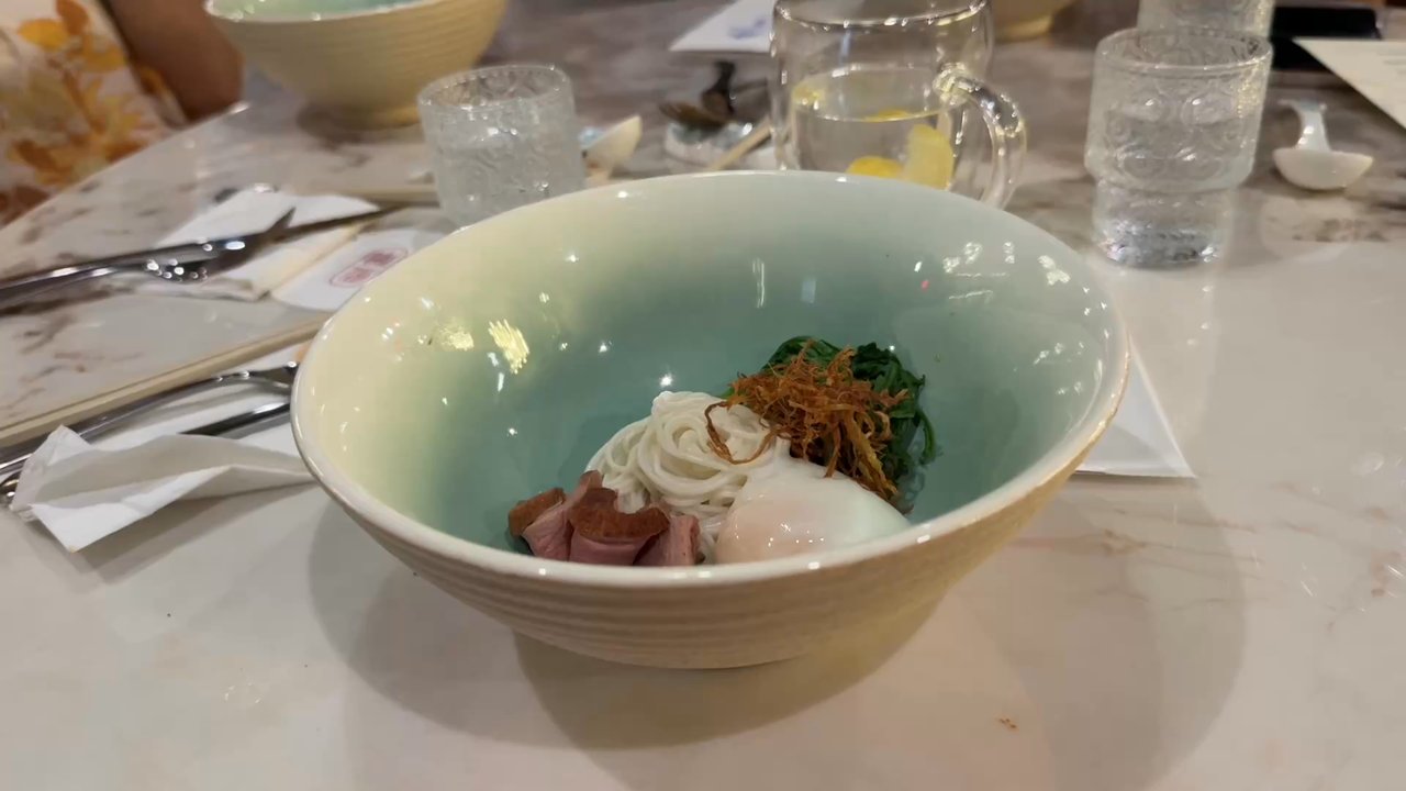 Blue Magpie - Sesame Oil Duck Noodle-onsen egg, fried ginger, the duck broth is poured into your bowl by the wait staff. - Bars Near Me - Arcadia, California