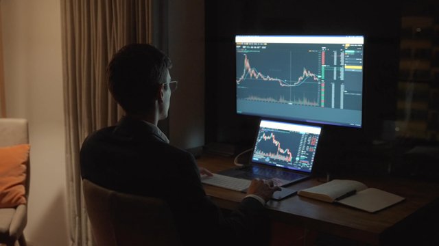 A broker works with a cryptocurrency candlestick chart