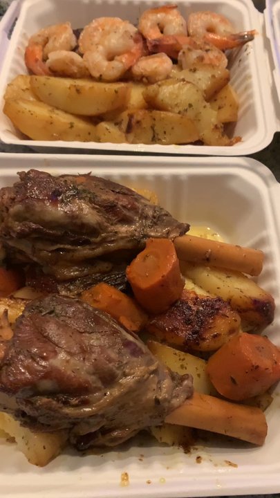Paros On Main - Lamb, shank, steak and shrimp, two side salads, and dolma appetizer - Greek Near Me - Airdrie, Alberta