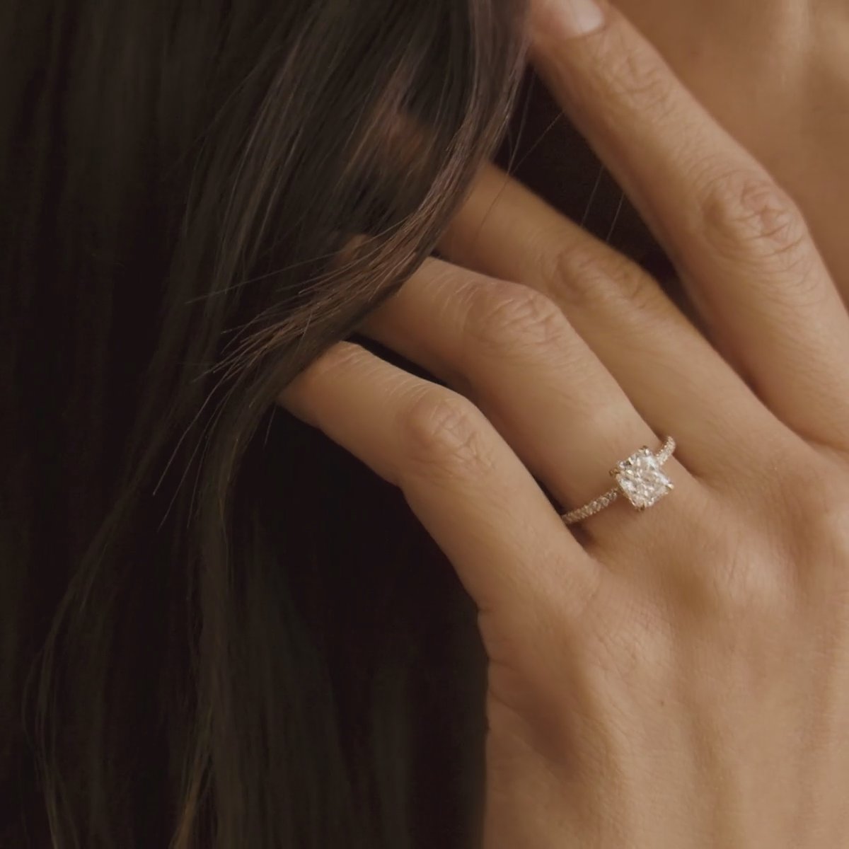 The Signature | Radiant | 14k | Rose Gold | bandAccent: Pavé | bandWidth: standard | hiddenHalo: no | diamondOrientation: vertical | caratWeight: other