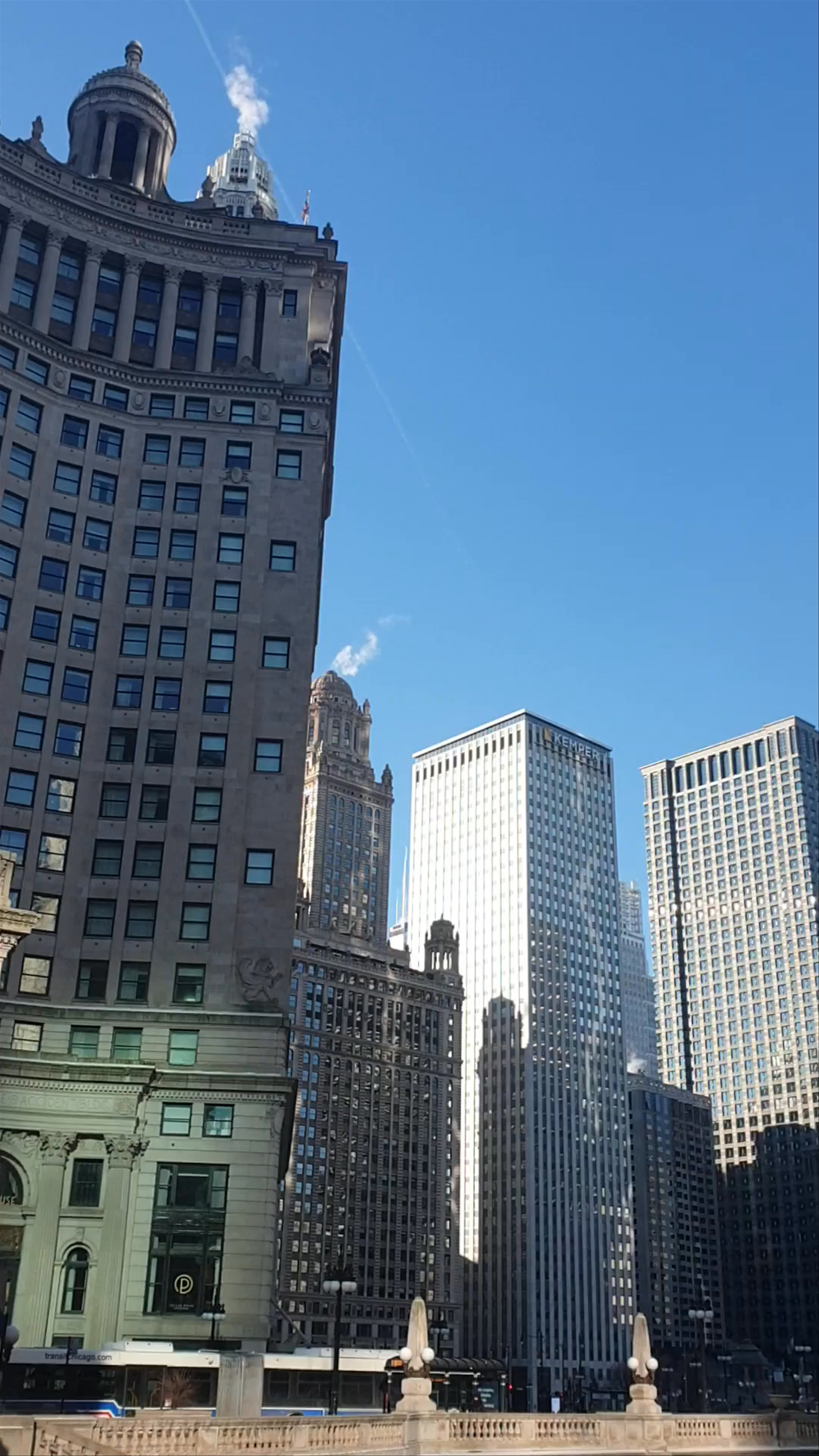 DuSable Bridge and Chicago Skyline: Iconic Urban Views on a Clear Winter Day