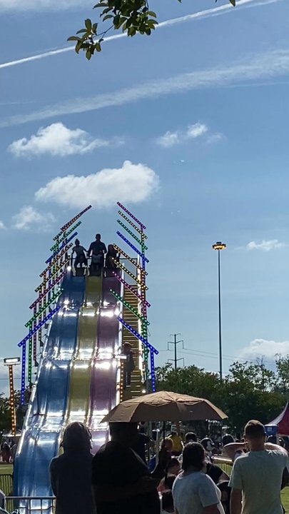 Chesapeake Jubilee - The slide was the first ride of the day! Got to get acclimated for the bigger ones! Perfect day! - Amusement Parks Near Me - Chesapeake, Virginia