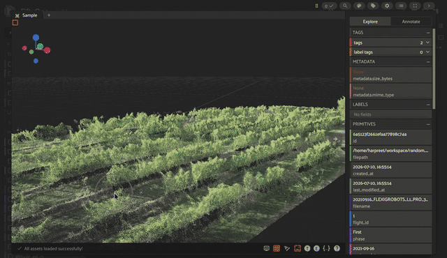 VineLiDAR UAV LiDAR point cloud of vineyard rows in the FiftyOne app
