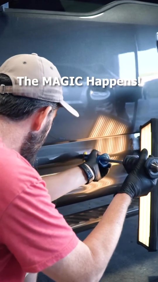 Aluminum door dent, fixed