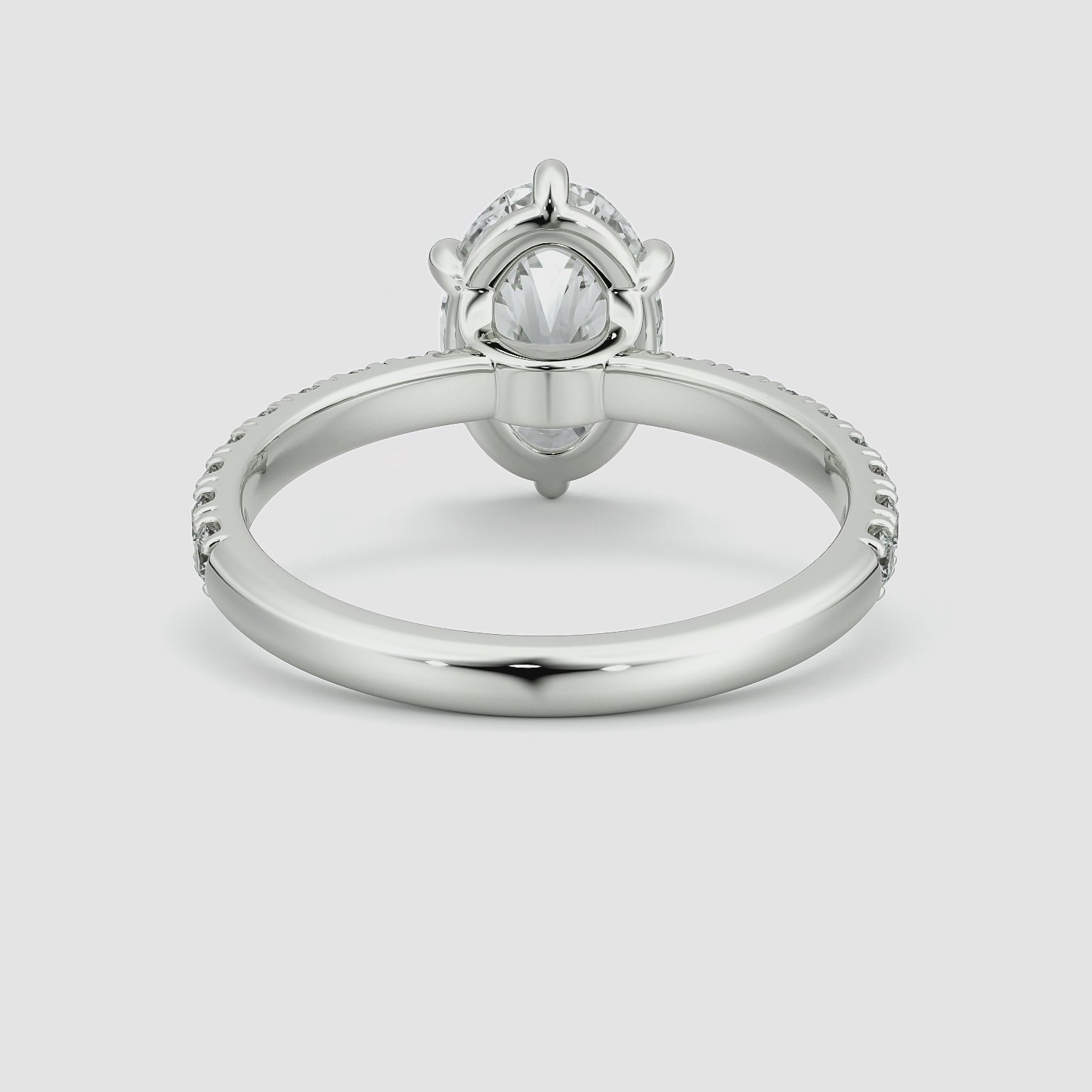 The Signature 6 Prong | Oval | 18k | White Gold | bandAccent: Pavé | bandWidth: large | hiddenHalo: no | diamondOrientation: vertical | caratWeight: other