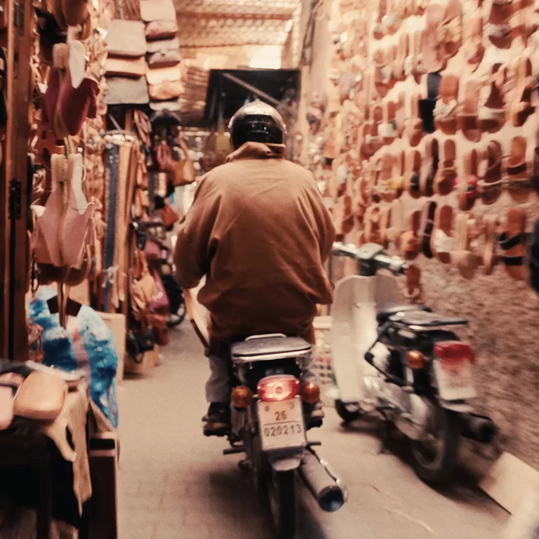 Video of motorcyclist riding through narrow streets of the Medina in Marrakech