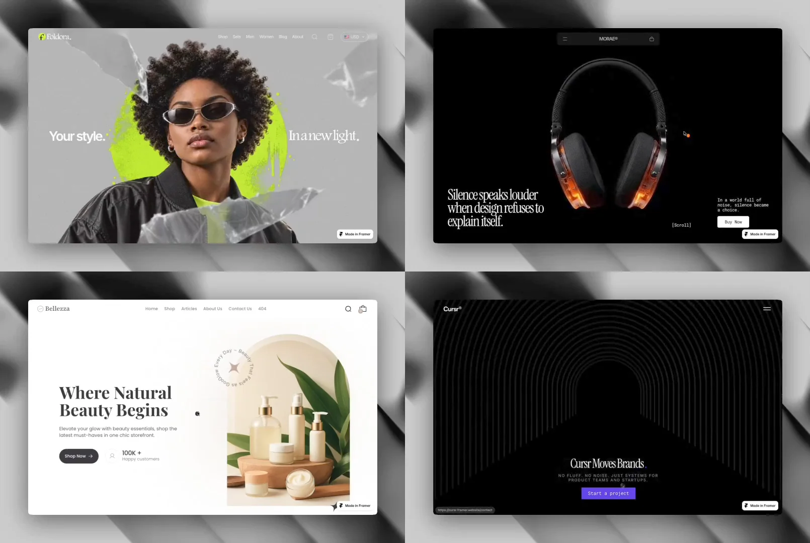 🔥Glimps of what we've built in @Framer template marketplace!Which one’s your favorite?Shops are integrated with @shopify via shopiframe.com