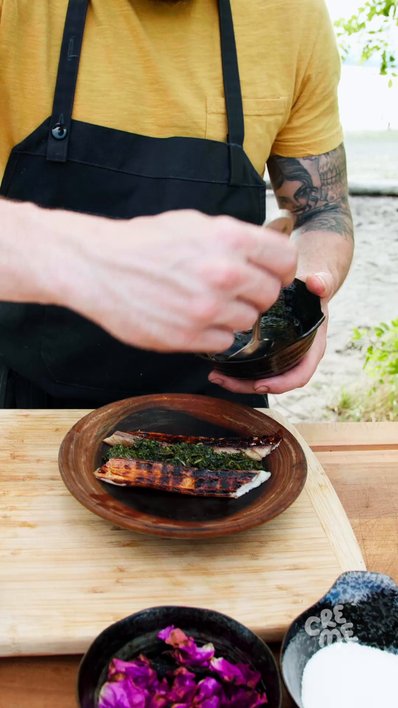 Grilled Mackerel with Rose Petals & Brown Butter Sauce