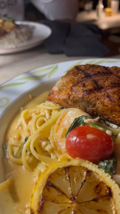 Unity Bar and Restaurant - Crab and Shrimp Pasta with a side Salmon - American Near Me - Baltimore, Maryland
