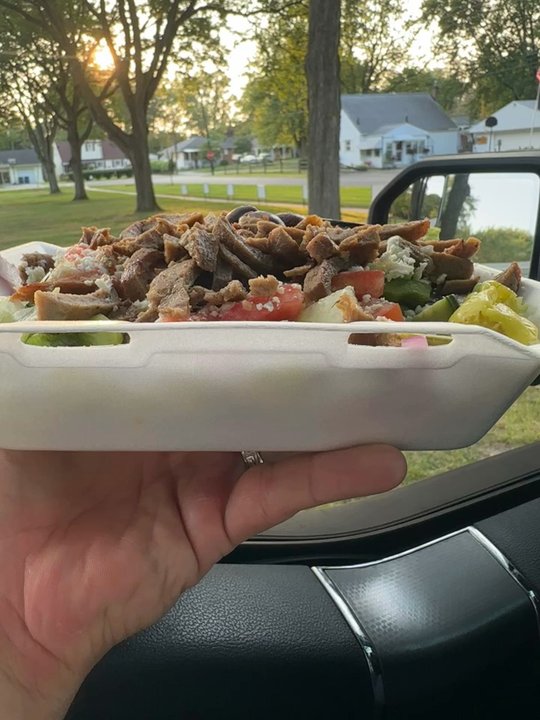 Wings Station - Gyro salad.  Heavy enough you could do curls with it.  Less than 9 bucks. - Barbeque Near Me - Toledo, Ohio