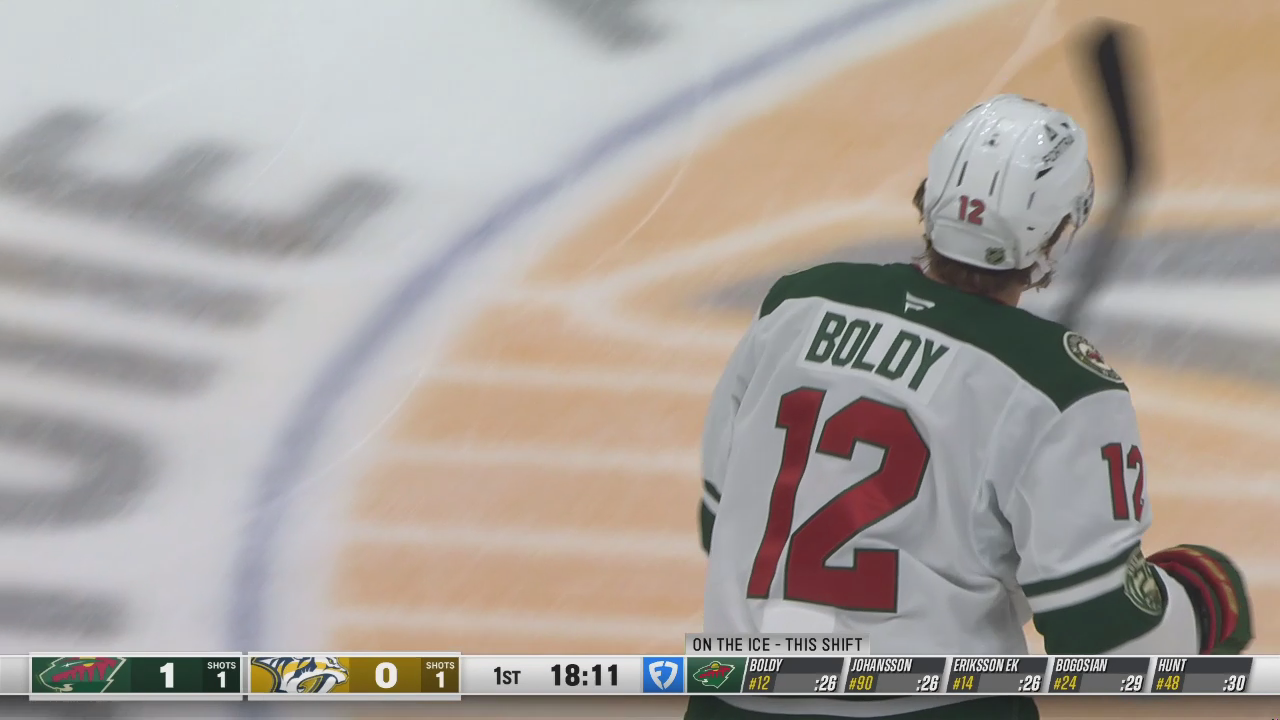 Matt Boldy with a first-period hat trick vs. Nashville Predators · Feb 4, 2026