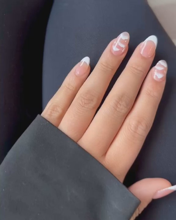 Kim Studio Nails - Almond French tips with design - Nail Salons Near Me - Seattle, Washington