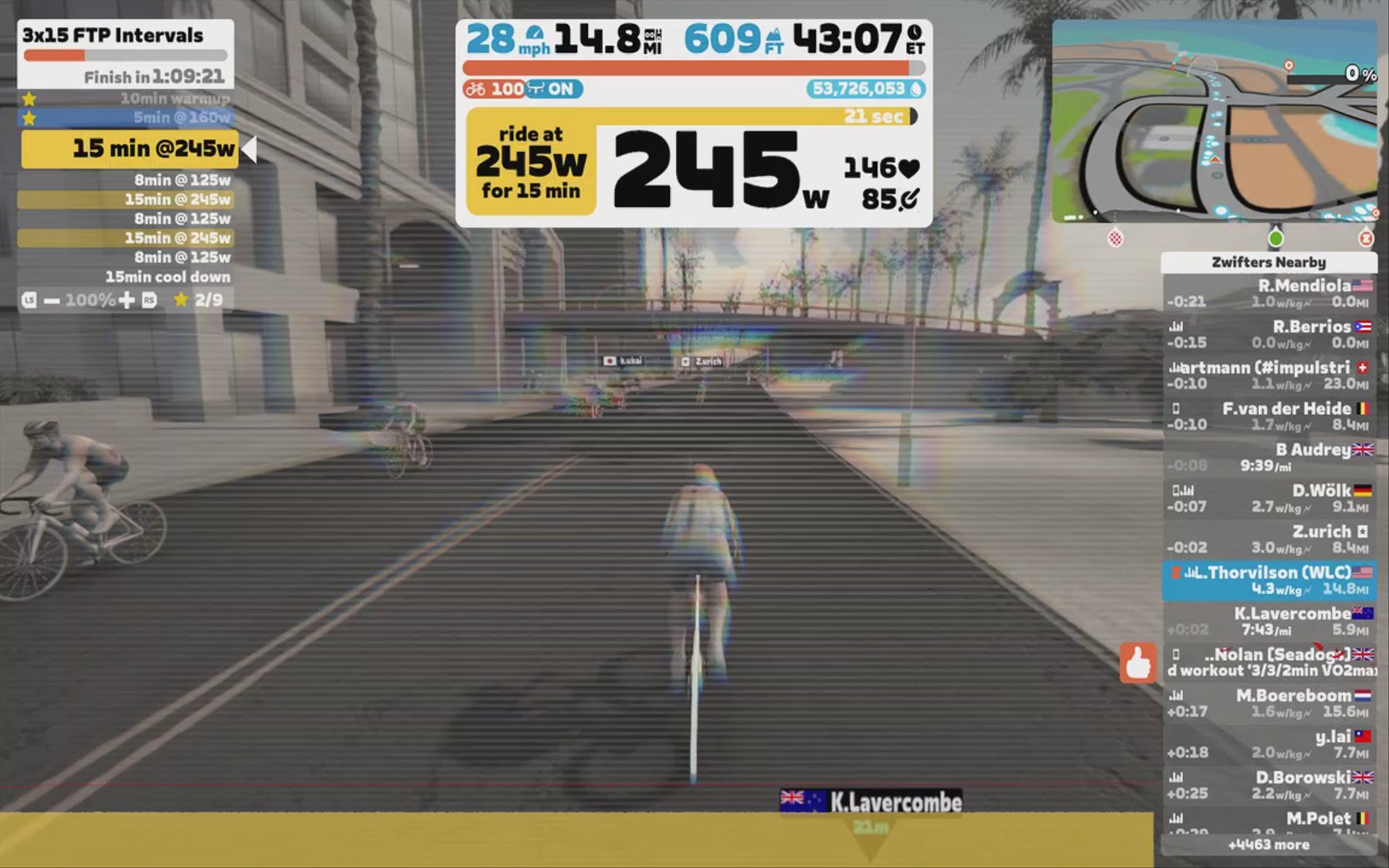 Zwift - 3x15 FTP Intervals on Flat Route in Watopia