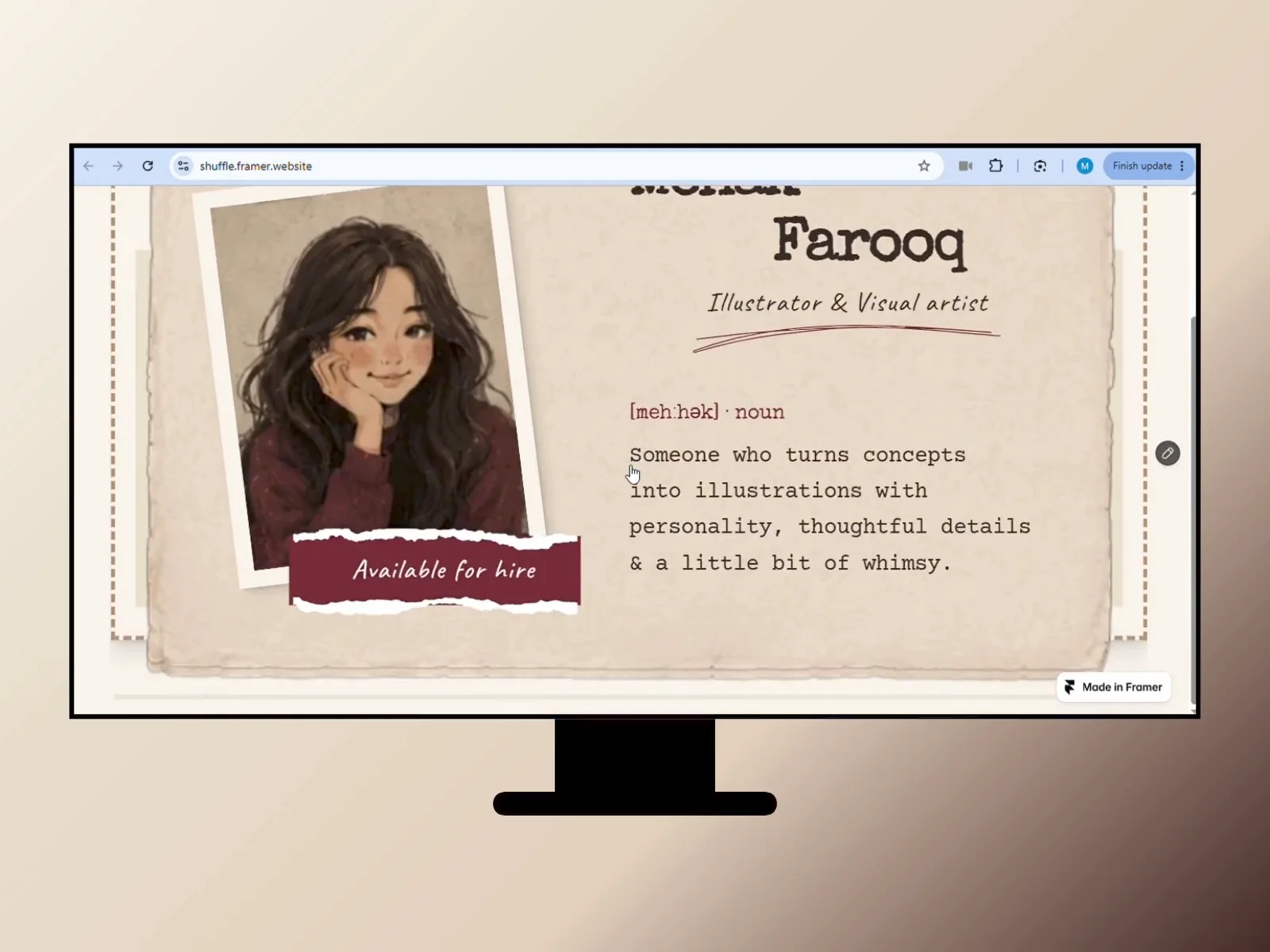 FINALLY, a new Framer template after so long!! 😭❤️‍🔥Meet Shuffle 🥀📜 A warm, vintage-inspired portfolio with a little twist hehe 👀I'm just a student, so I make these whenever I can find time between everything else 🥹 Every bit of support, feedback, remix, or even just a little love means a lot to me!!And if you're looking for something with a more clean, minimal look but still full of playful energy, Chalkfolio is FREE right now! 💙 Featuring an animated stickman character that brings your portfolio to life 🕺🏻Would love for you guys to check them out and show some love!! Every bit means a lot 🫶🏻