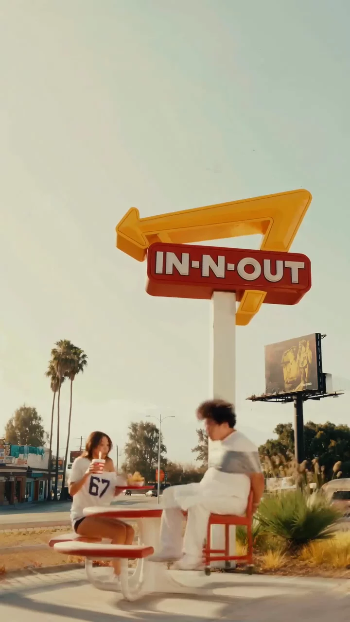 Friends enjoying burgers in an In-N-Out spec film