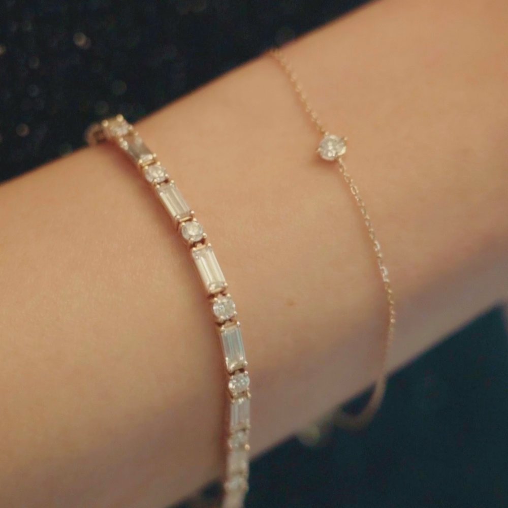 Petite Solitaire Bracelet | Round Brilliant | 14k | Yellow Gold | chainLength: 6.5-7