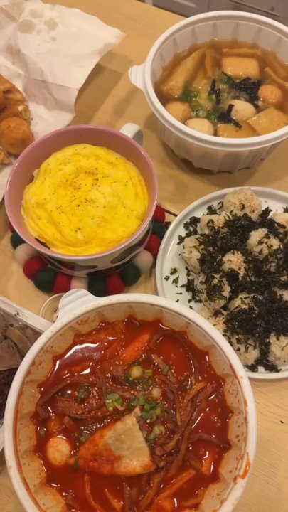 Jaws Topokki - Ordered as to go and added steamed egg and rice ball made at home - Korean Near Me - Irvine, California