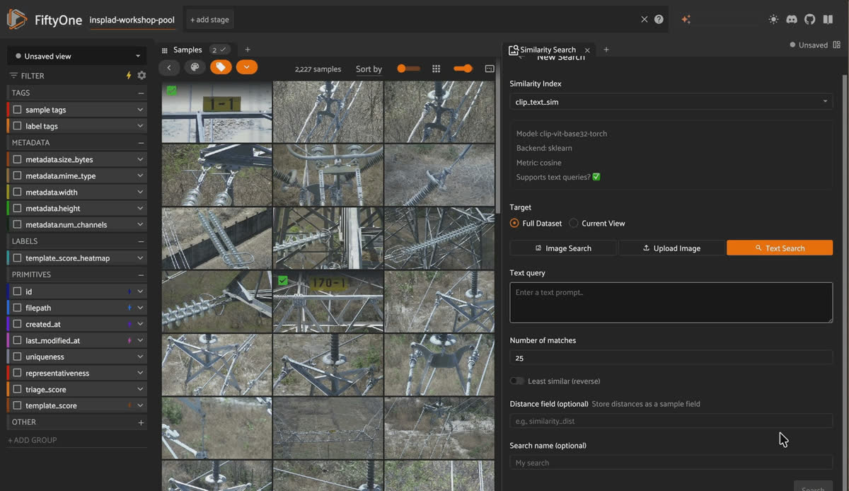 Selecting three example images in the FiftyOne App and sorting the dataset by similarity to those samples