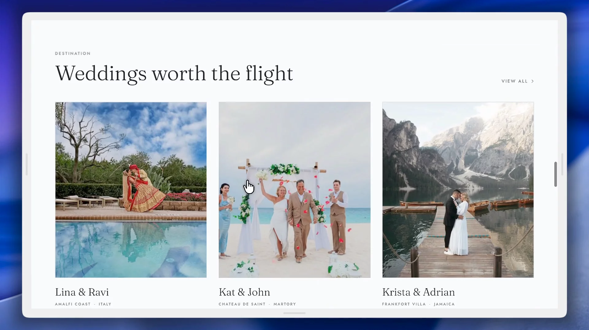 This is the page that sells the whole template: the Gallery. Fully CMS-powered, filterable by category Weddings, Engagements, Destination, Editorial. Add a wedding once, it shows up everywhere it should.Everlune 🤍Check it out: https://framer.link/thi0CPi