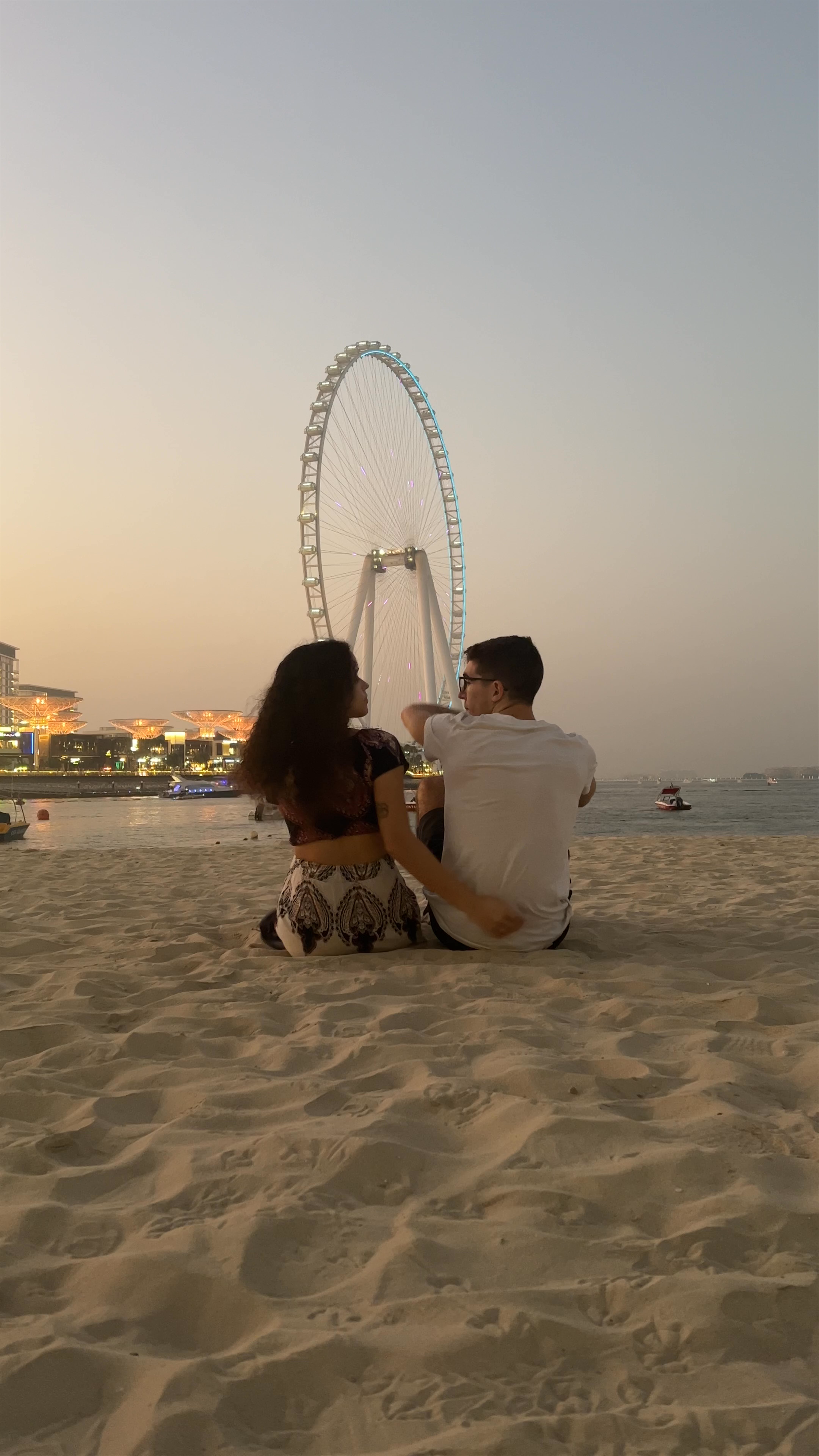 Sunset Serenity at Marina Beach Dubai with Ain Dubai View