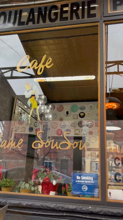 Madame Sousou Cafe - From the covered outdoor area looking in . They have blankets to wrap around you but it is heated. - Cafes Near Me - Astoria, New York