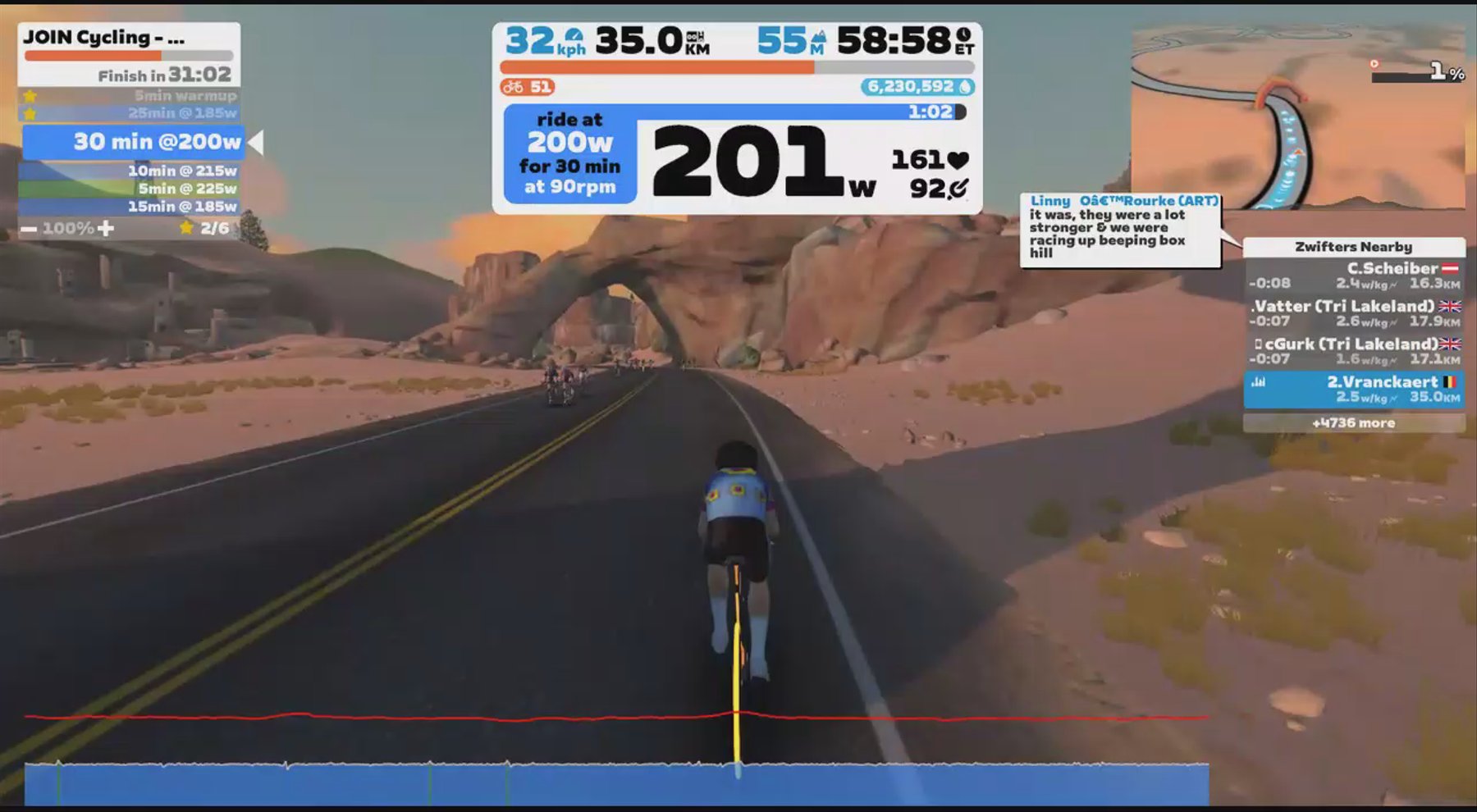 Zwift - JOIN Cycling - Tempo steigerung in Watopia