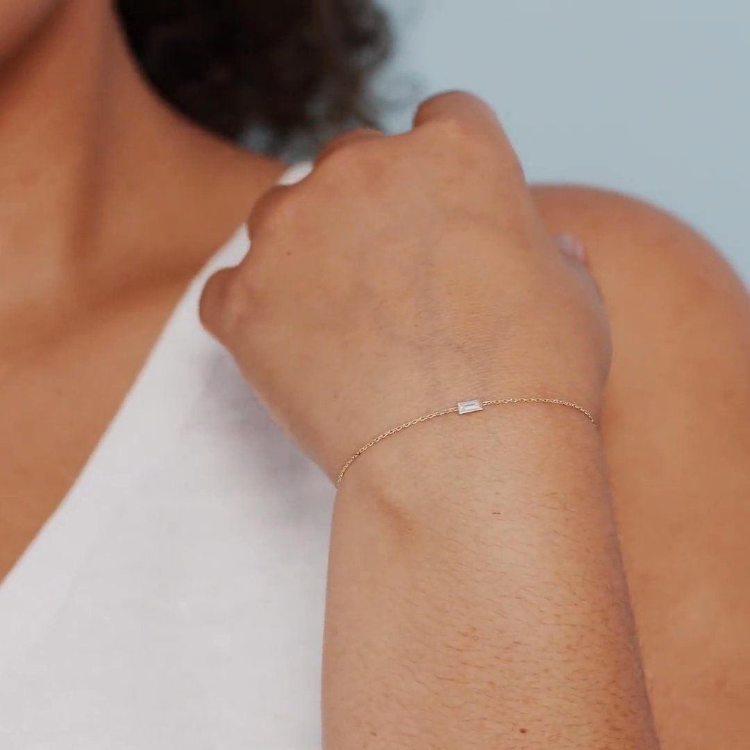 Knife-Edge Bezel Bracelet | Baguette | 14k | Yellow Gold | chainLength: 6.5