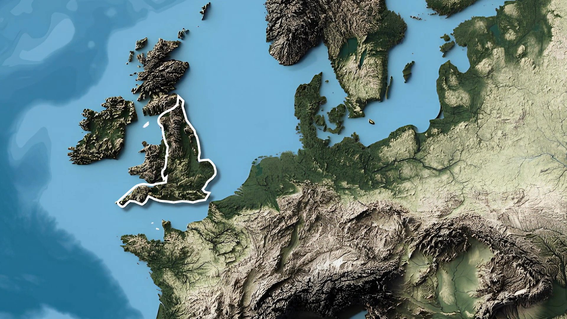 The sequence provides an exploration of England's geographical placement within the British Isles followed by a transition into key historical moments depicted through traditional paintings and illustrations.