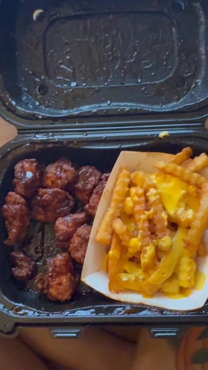 Dave's Hot Chicken - BBQ bites with plain cheese fries, not what is on the sticker lol - Chicken Shop Near Me - Burbank, California