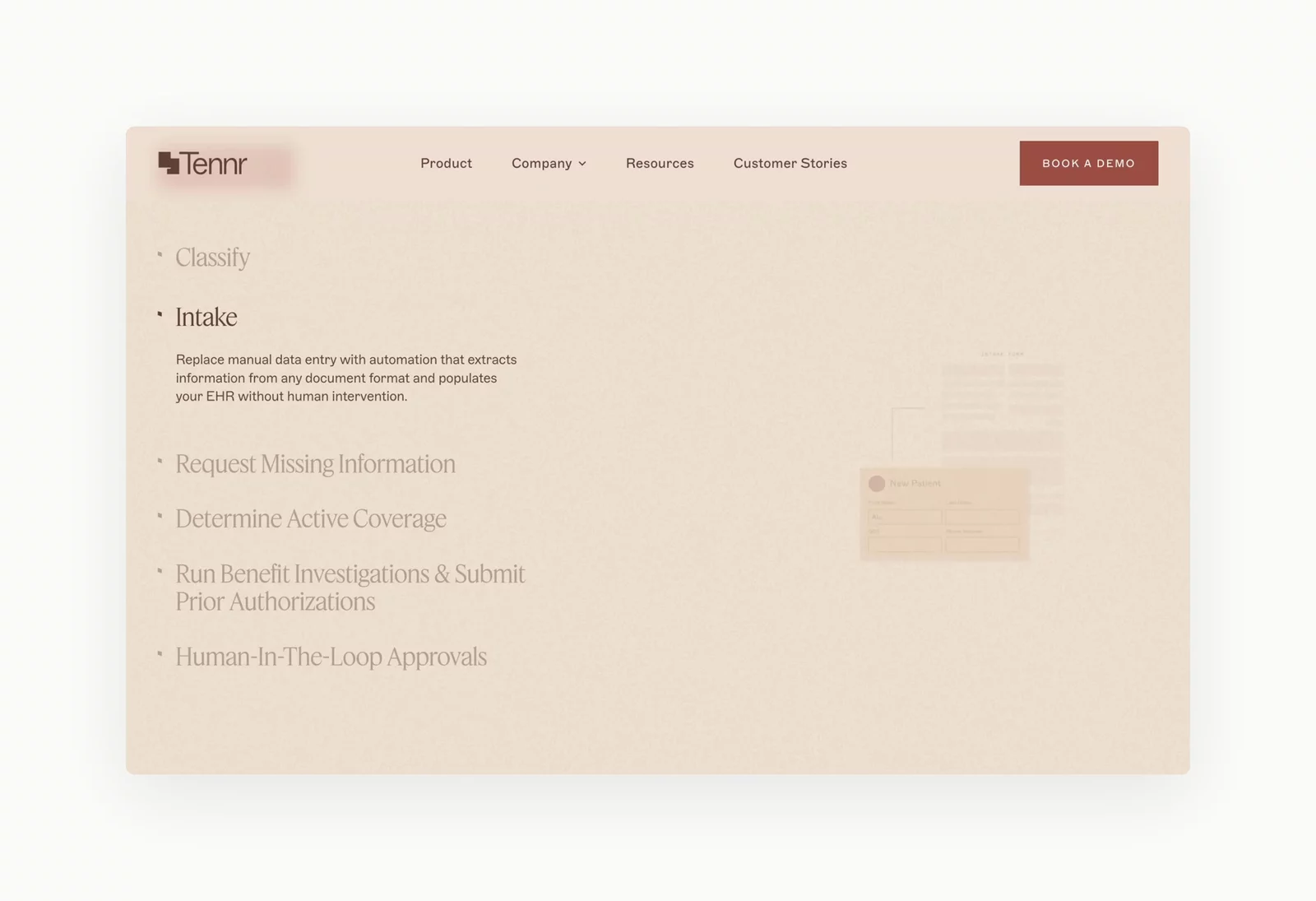 The Tennr site is meant to be at once nimble, sophisticated, and quick, while also feeling grounded, calming, and easy to grasp.