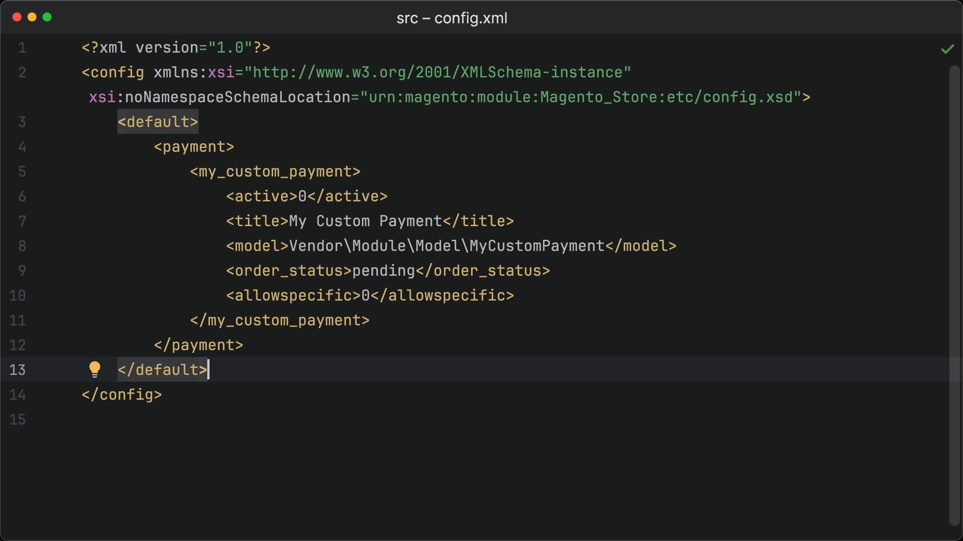 Set default configuration values with XML in Magento